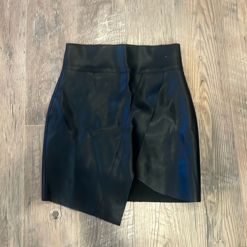 Beulah Black Faux Leather Asymmetrical Mini Skirt